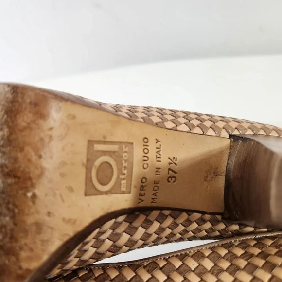 Objects IN Mirror Vero Cuoio Peep Toe Woven 2" Heel Shoes Womens 37.5 Brown - Picture 10 of 13